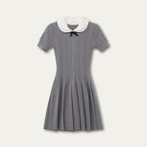 Contrast Collar Knit Pleated Dress - CHINASQUAD