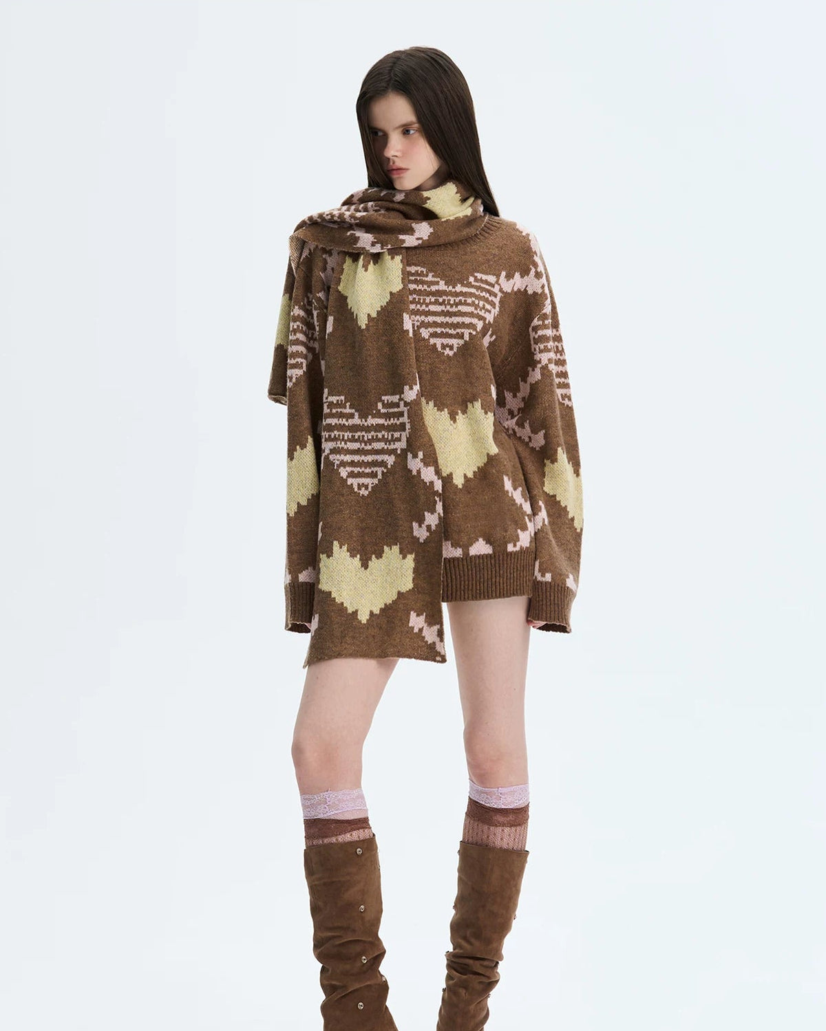 NEVERMORE Retro Pixel Jacquard Knit Sweater & Scarf Set – view 14