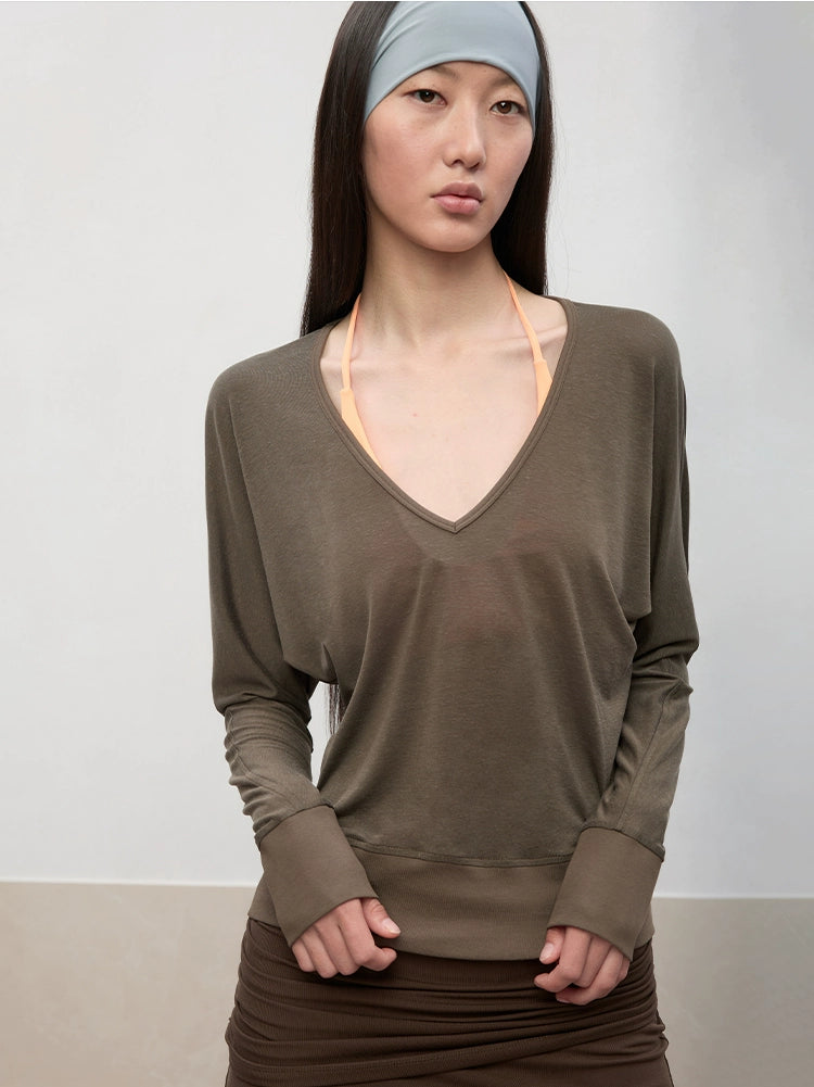 Lyocell-Linen V-Neck Knit Cover-up