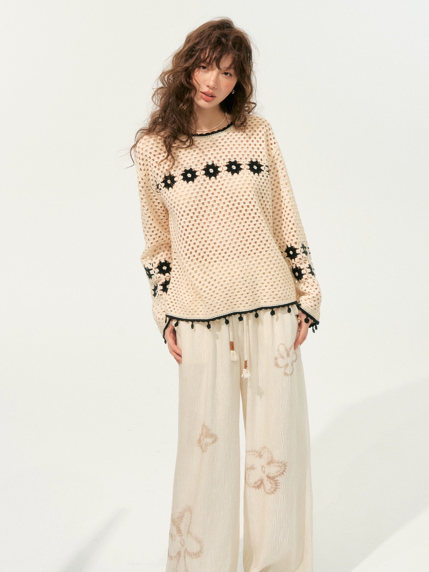 Hollow Out Pullover Crochet Crewneck - CHINASQUAD