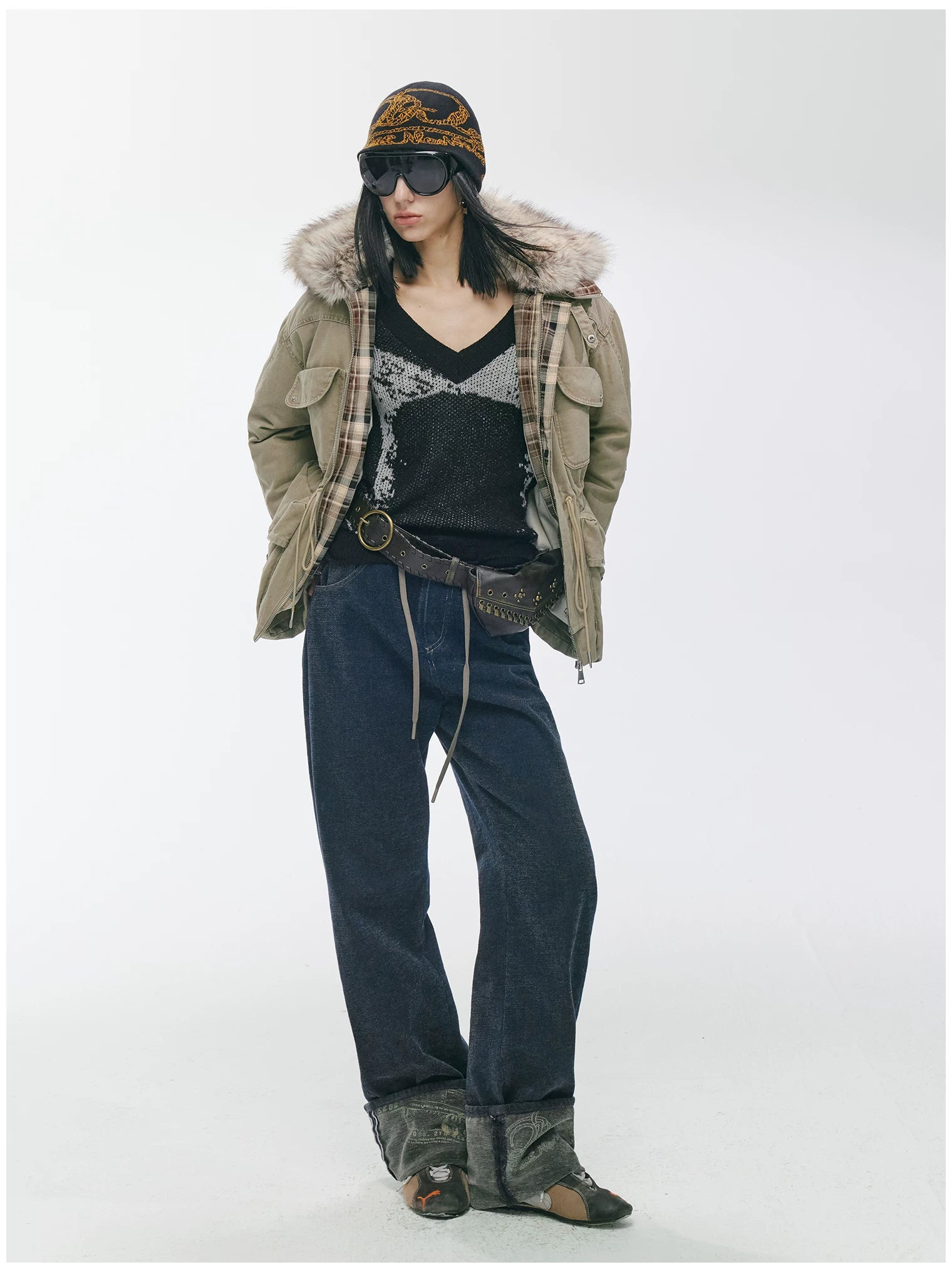 Detachable Fur Collar Utility Down Jacket