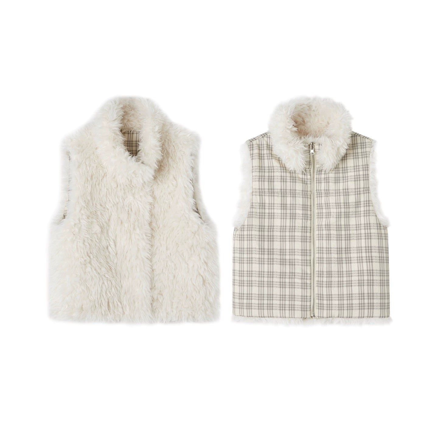 Plaid Patchwork Sherpa Reversible Vest - CHINASQUAD
