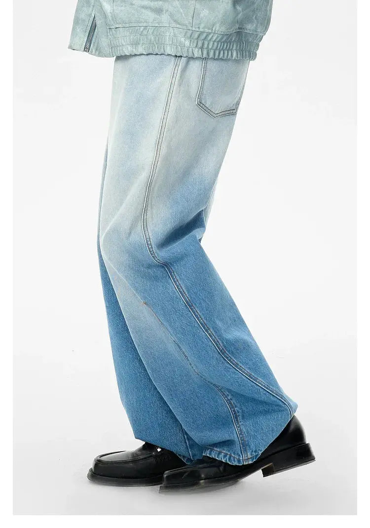 Washed Gradient Straight-Leg Jeans - CHINASQUAD