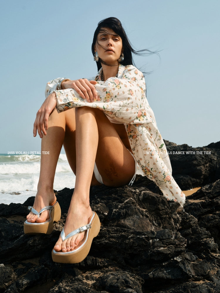 Platform Wedge Leather Flip-Flops - CHINASQUAD