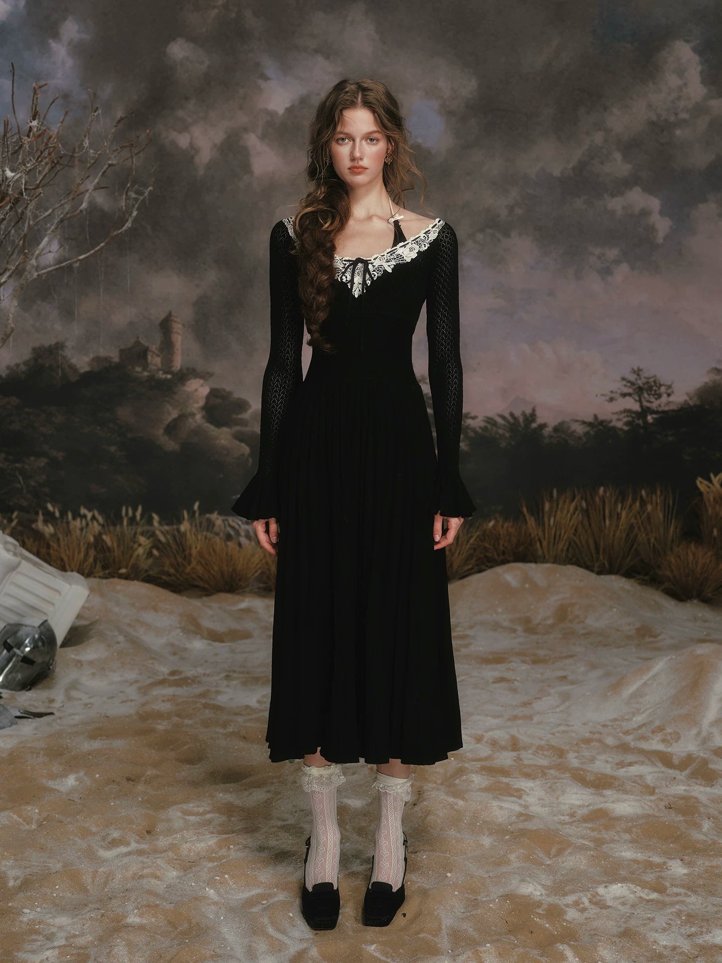 Floral Symphony Faux-Layer Knit Dress