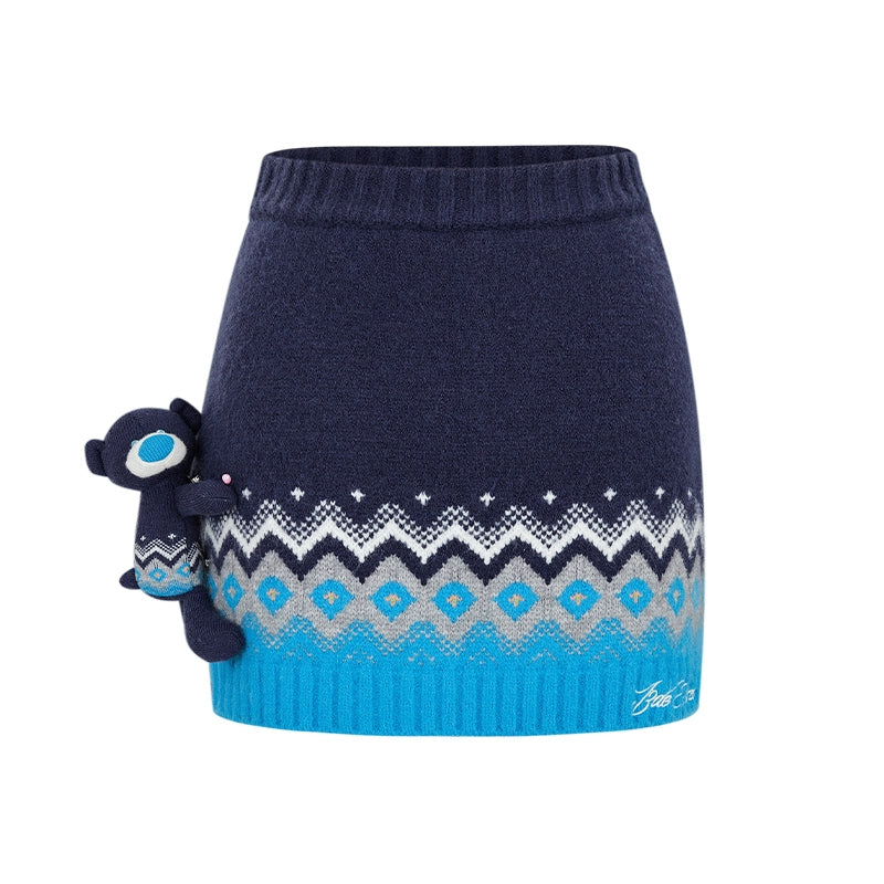 Jacquard A-Line Knit Mini Skirt