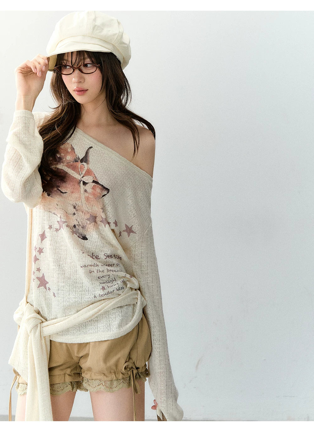 Khaki Lyocell Lace-Trim Tie Lantern Shorts