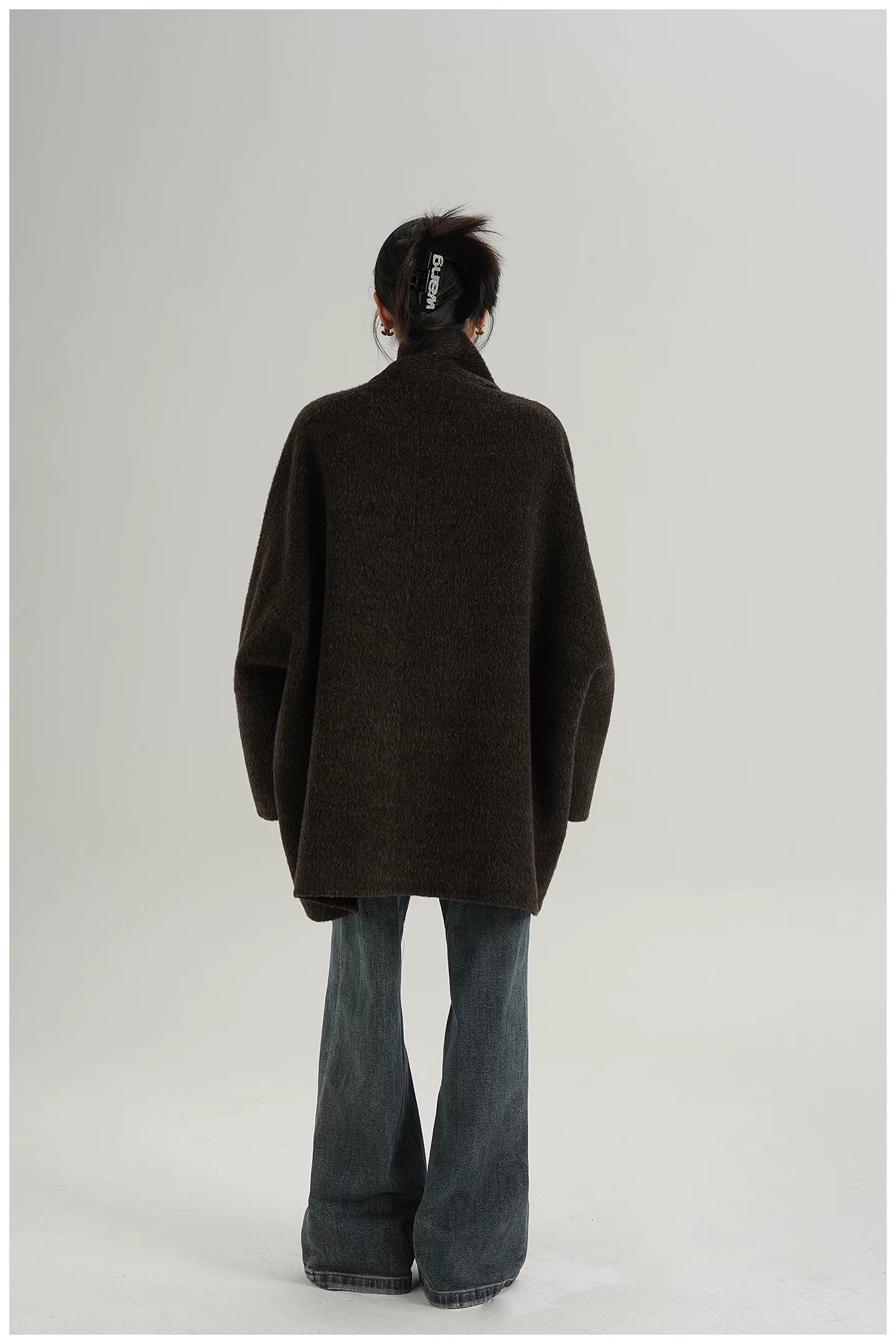 Scarf-Detail Mid-Length Wool Jacket