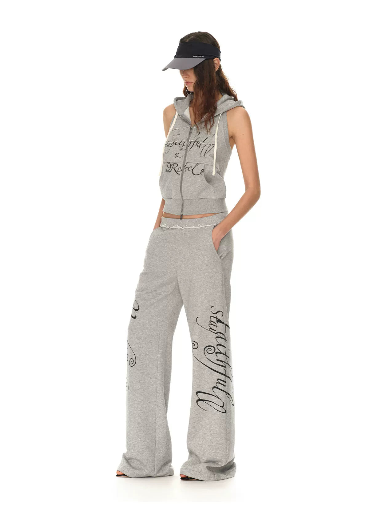 Rebel Script Print Relaxed Flared Sweatpants