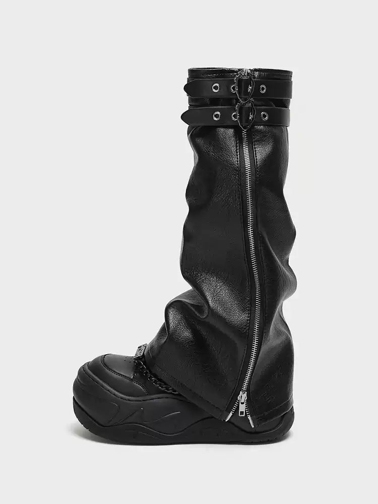 Heart Buckle Faux-Leather Leg Warmers