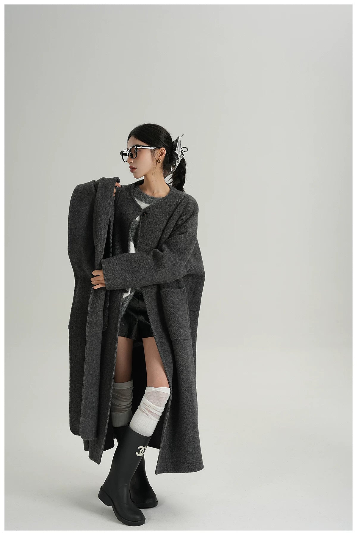 Cape-Style Oversized Long Wool Coat