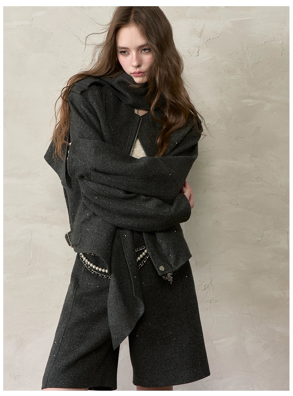 Wool Blend Scarf Detail Relaxed Jacket - CHINASQUAD