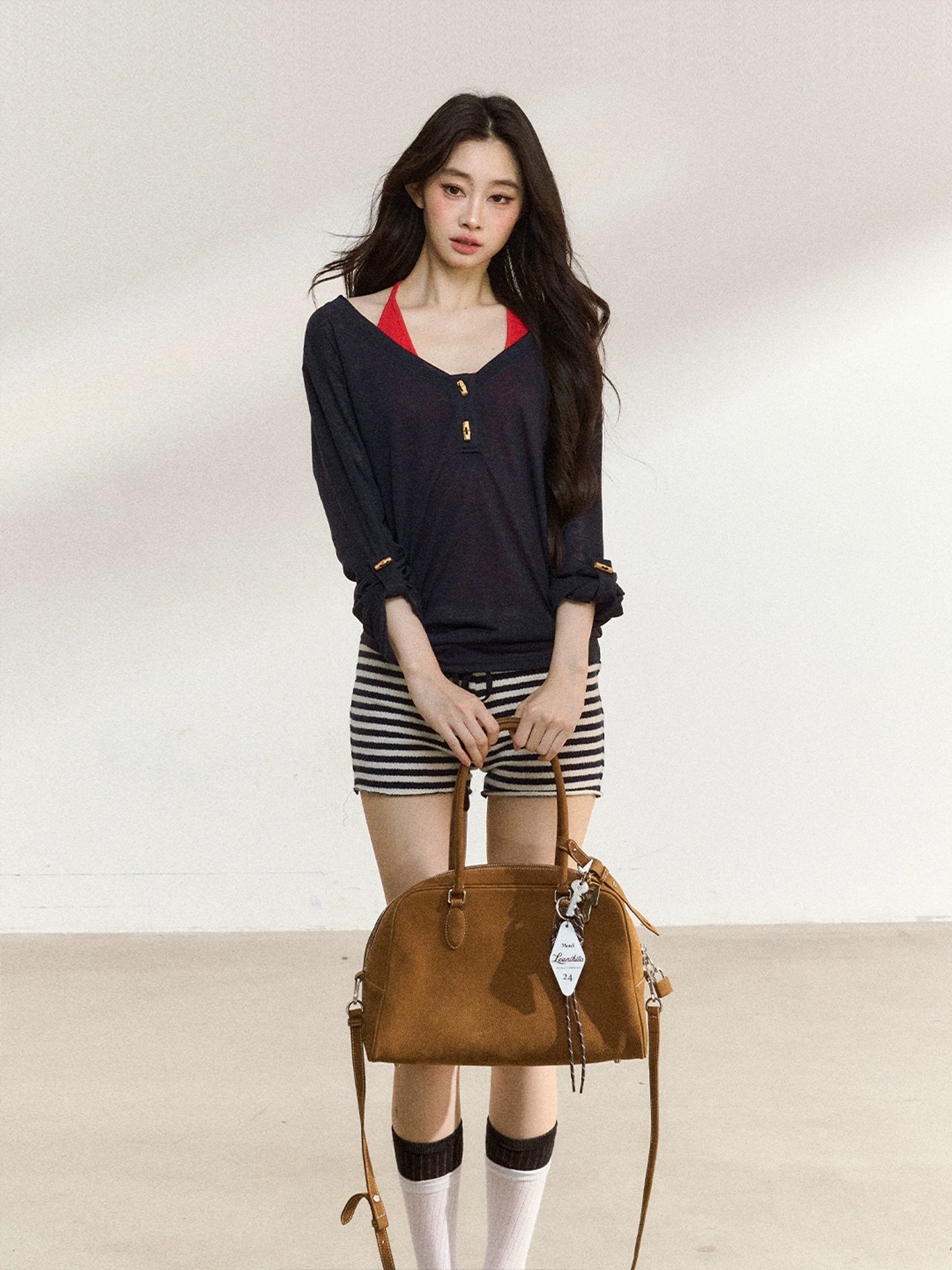 Textured Silk-Blend V-Neck Pullover & Tank Top Set - CHINASQUAD