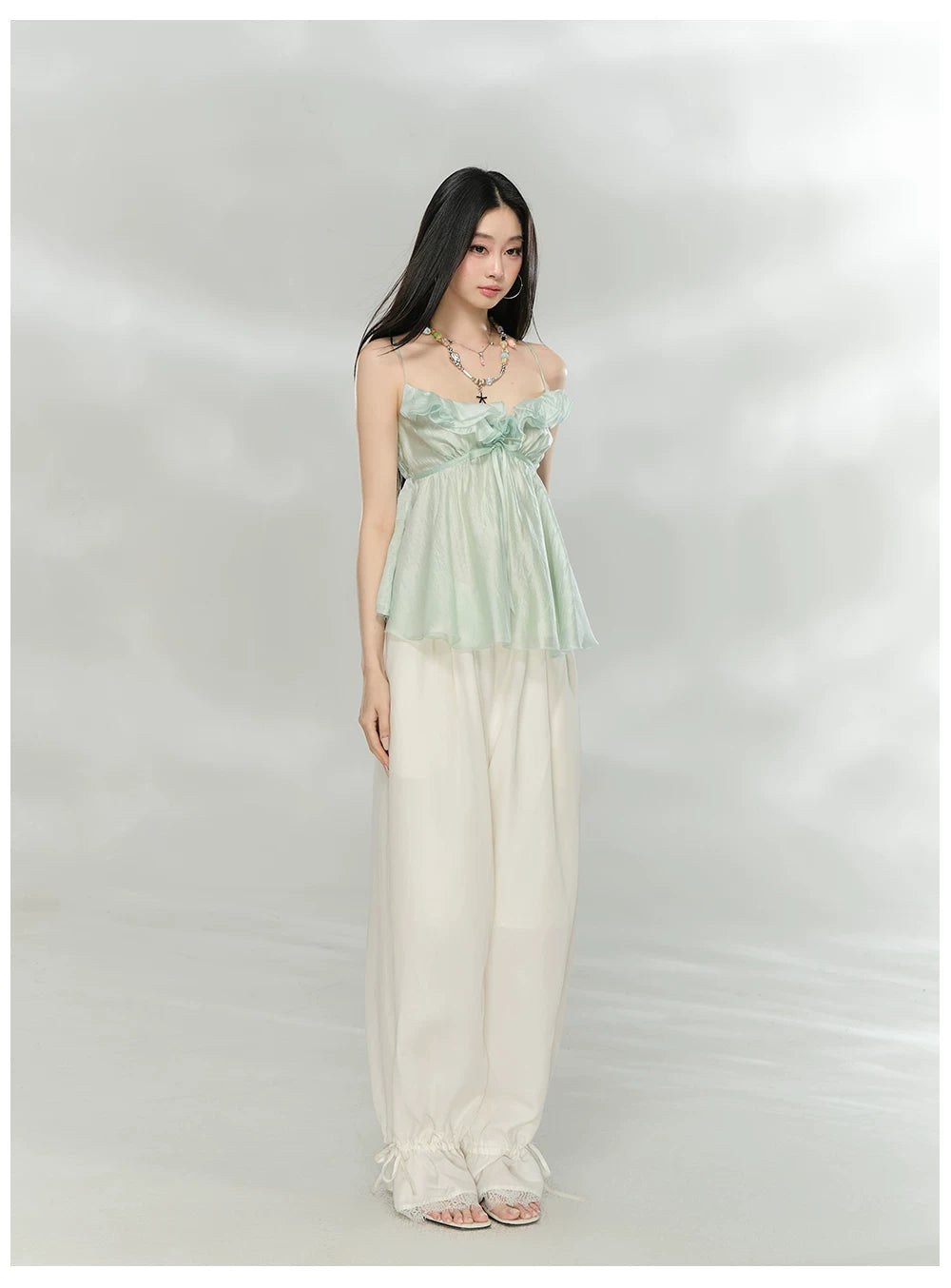 Ruffled Trim Acetate Slim-Fit Camisole
