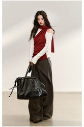 Gray Drape Wide-Leg Asymmetric Trousers - CHINASQUAD