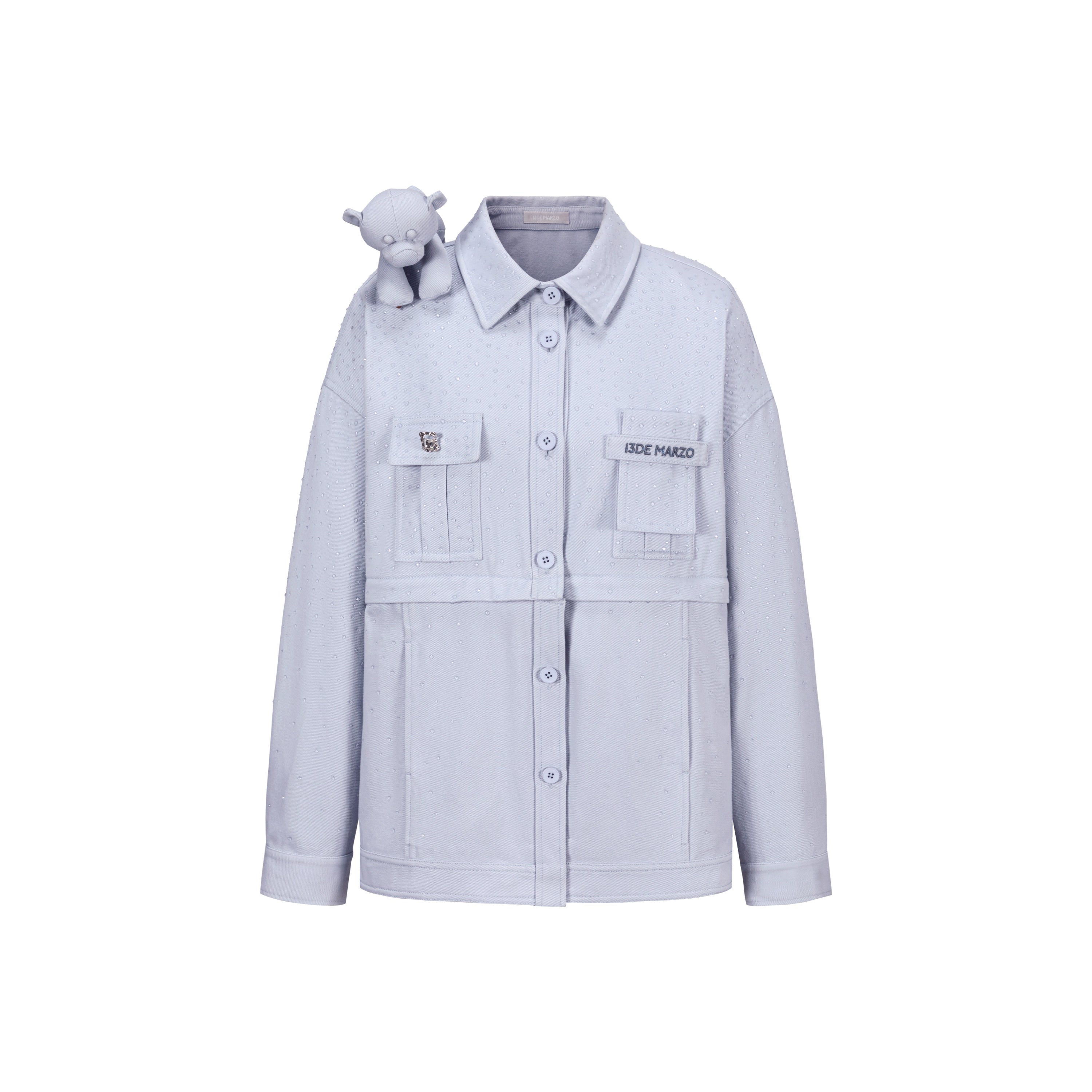 Crystal-Embellished Utility Shirt Jacket