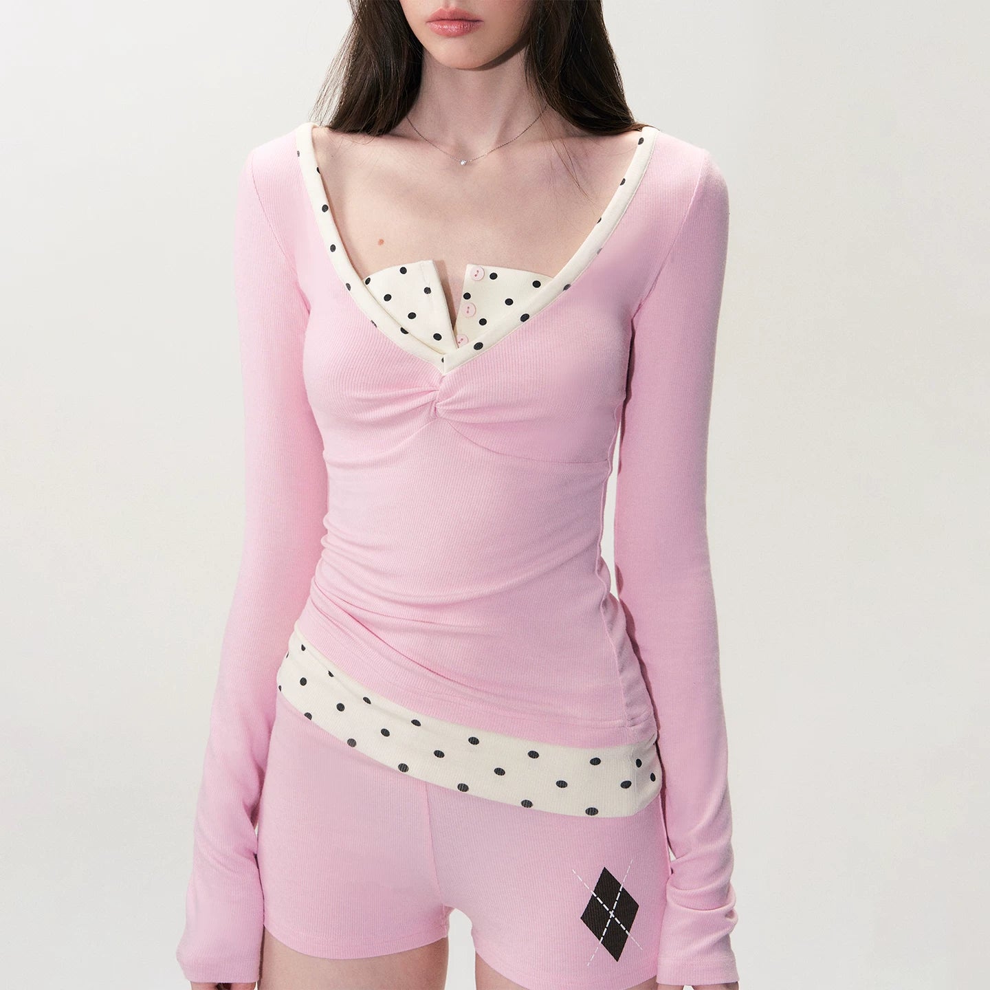 Faux Two-Piece Slim Long-Sleeve T-Shirt