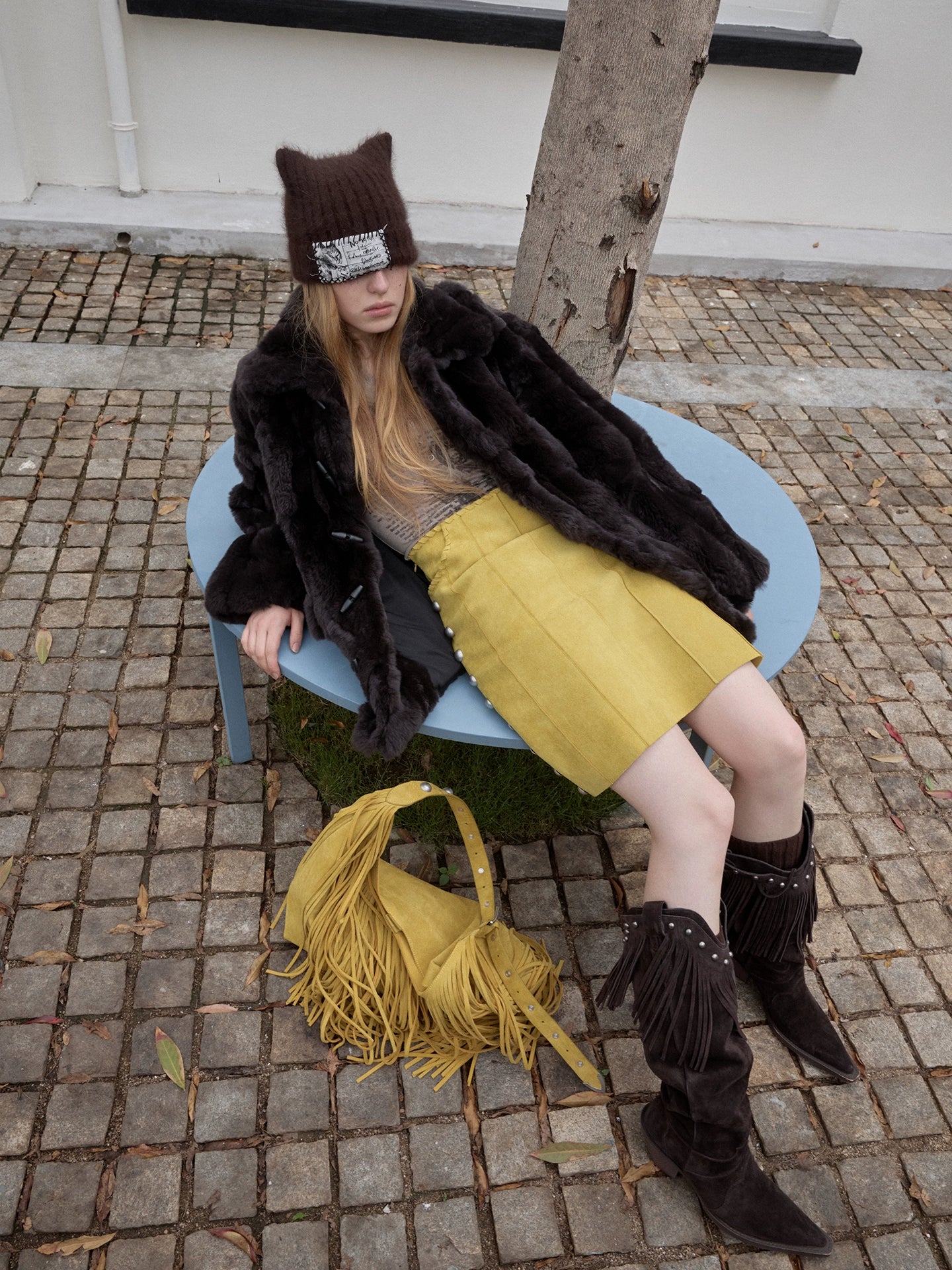 Pointed-Toe Studded Tassel Martin Boots