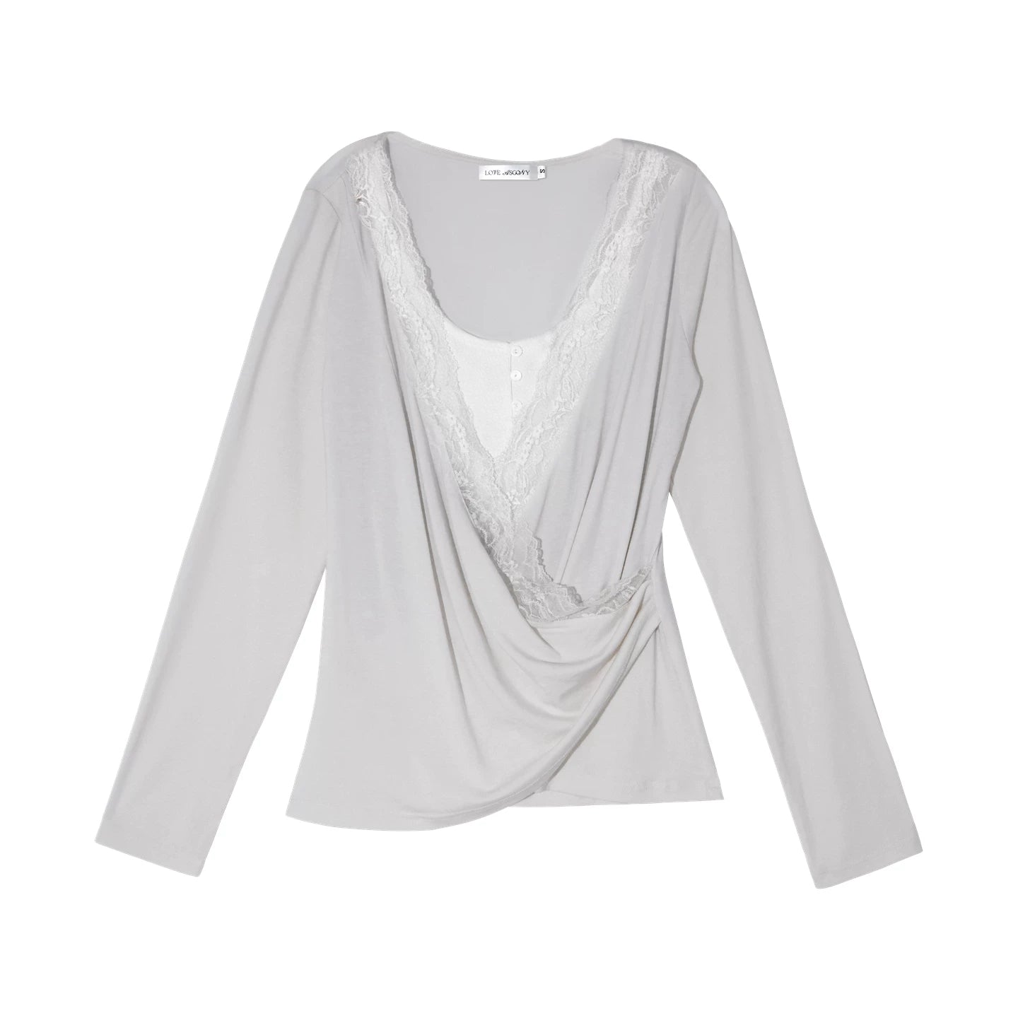 Tencel Lace Contrast Layered Cross-Drape Blouse
