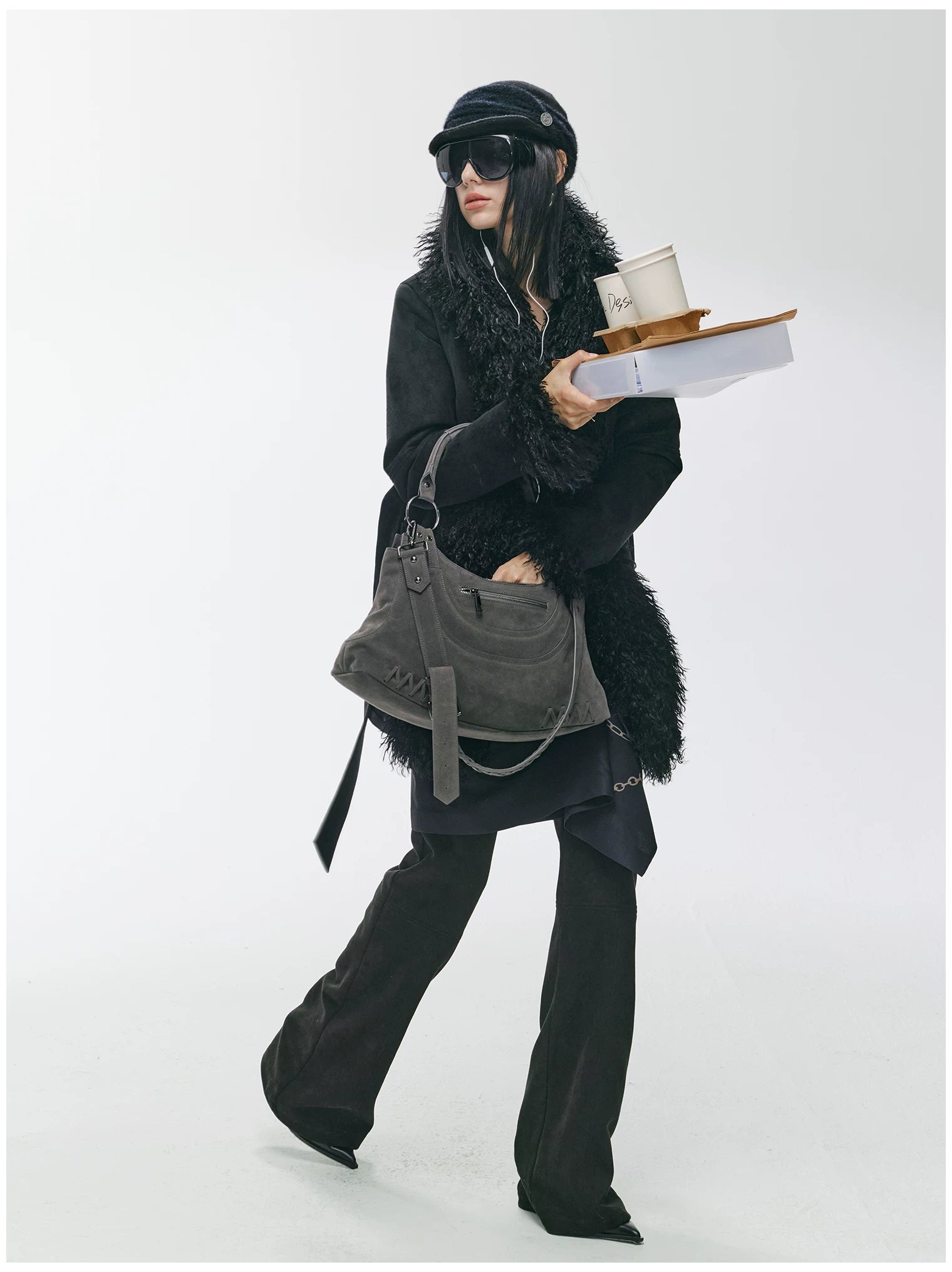 Shearling-Style Mid-Length Belted Duffle Coat