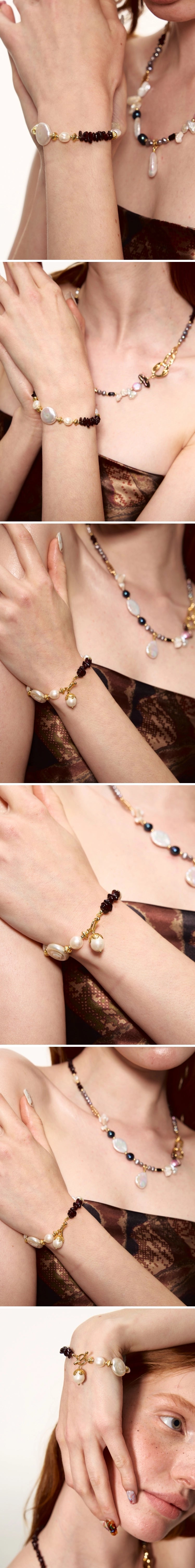 Vintage Golden Garnet Red Baroque Pearl Bracelet - CHINASQUAD