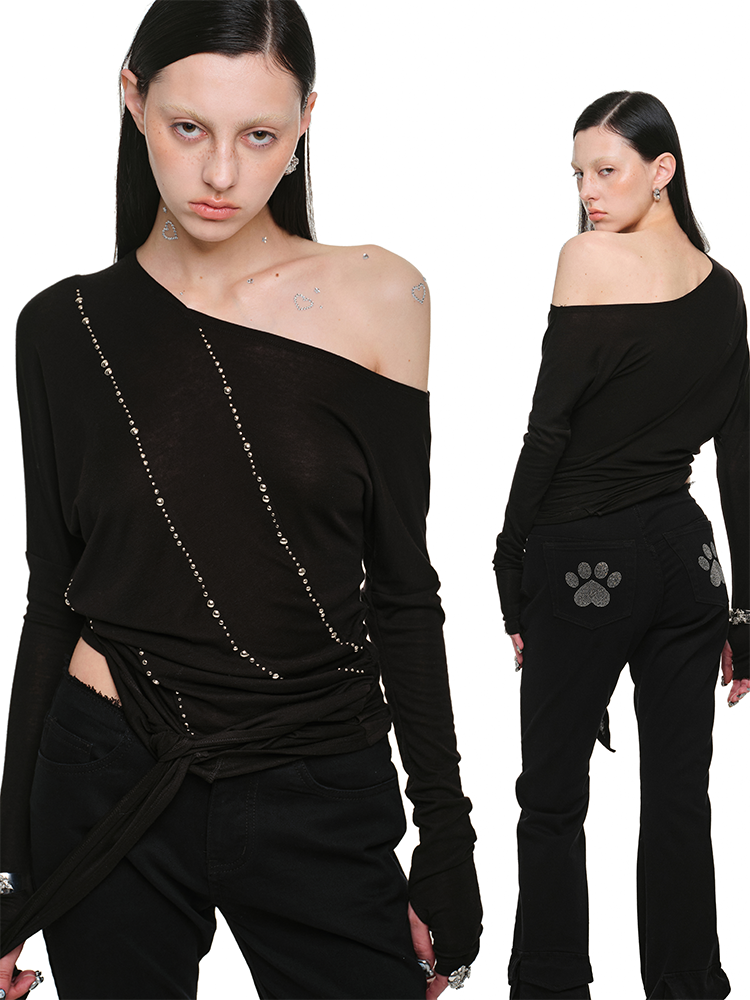 Studded Off-Shoulder Top - CHINASQUAD