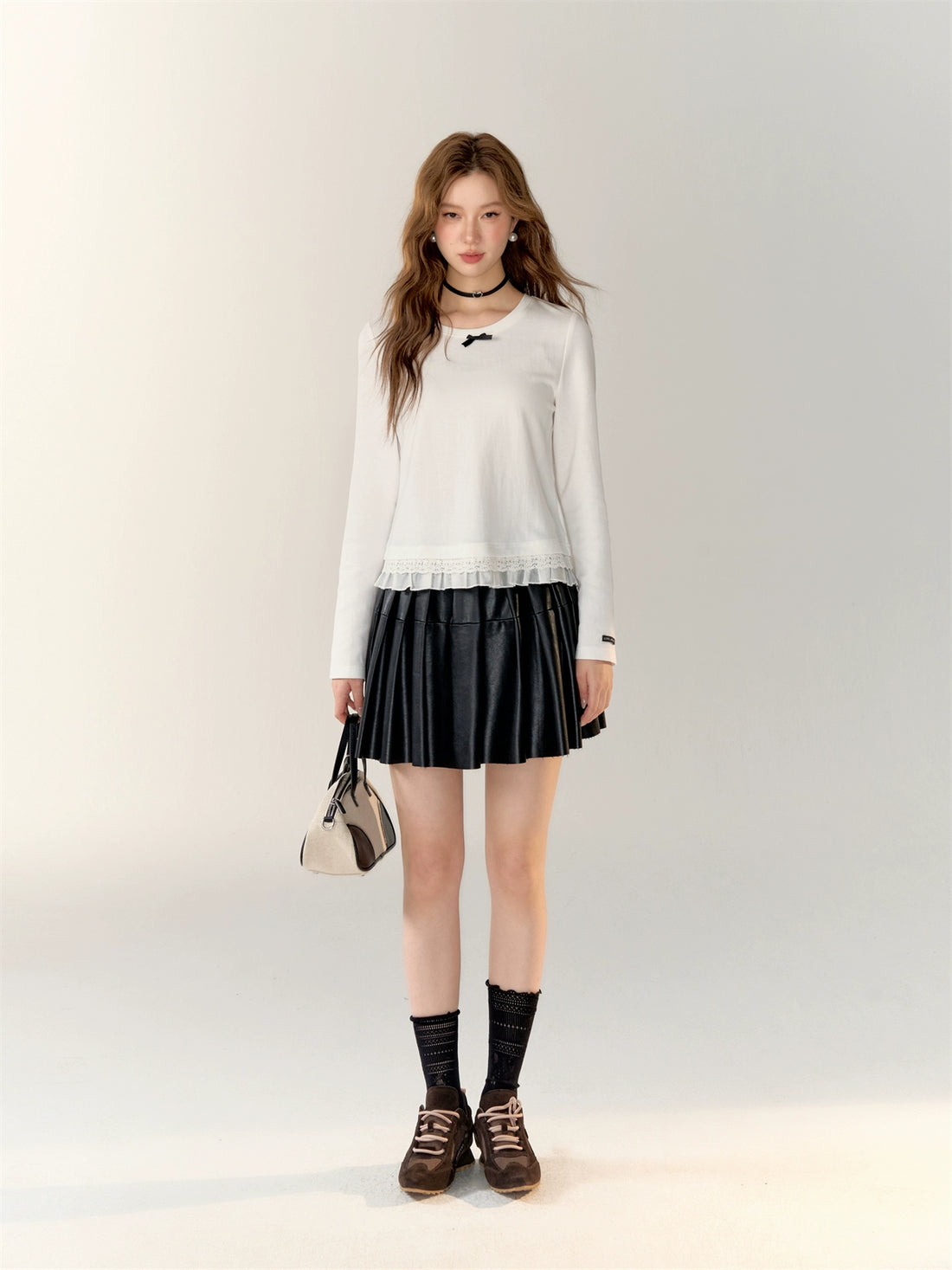 Black PU Split Pleated Leather Skirt - CHINASQUAD