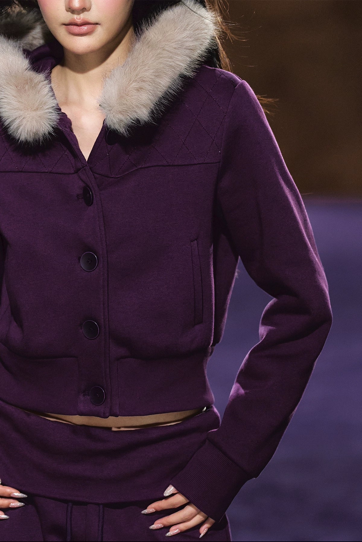 Faux Fur Hooded Cropped Hoodie & Jogger Set