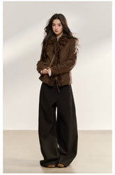 Brown Vintage Shearling Cropped Jacket - CHINASQUAD