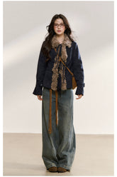 Brown Vintage Shearling Cropped Jacket - CHINASQUAD