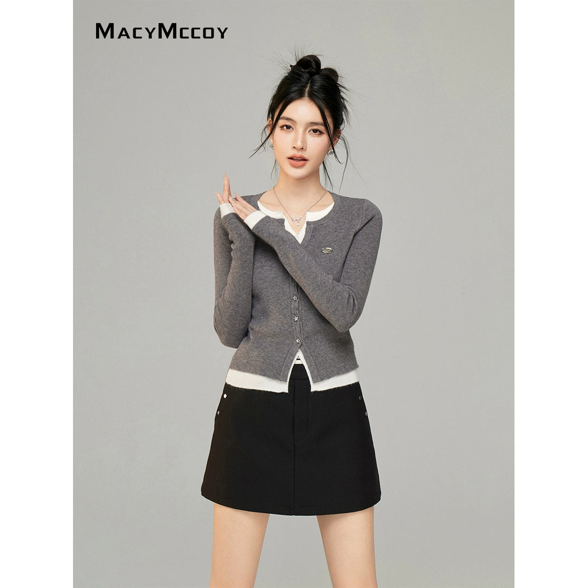 Contrast Layered Knit Cardigan - CHINASQUAD