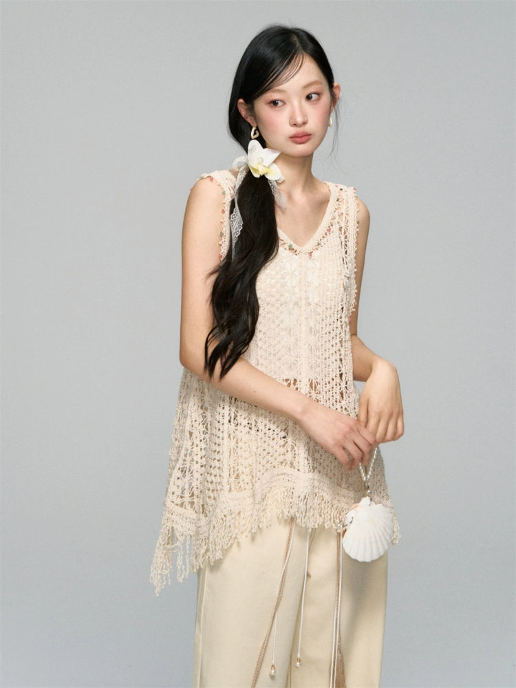 Hollow Crochet Fringe Hem Camisole