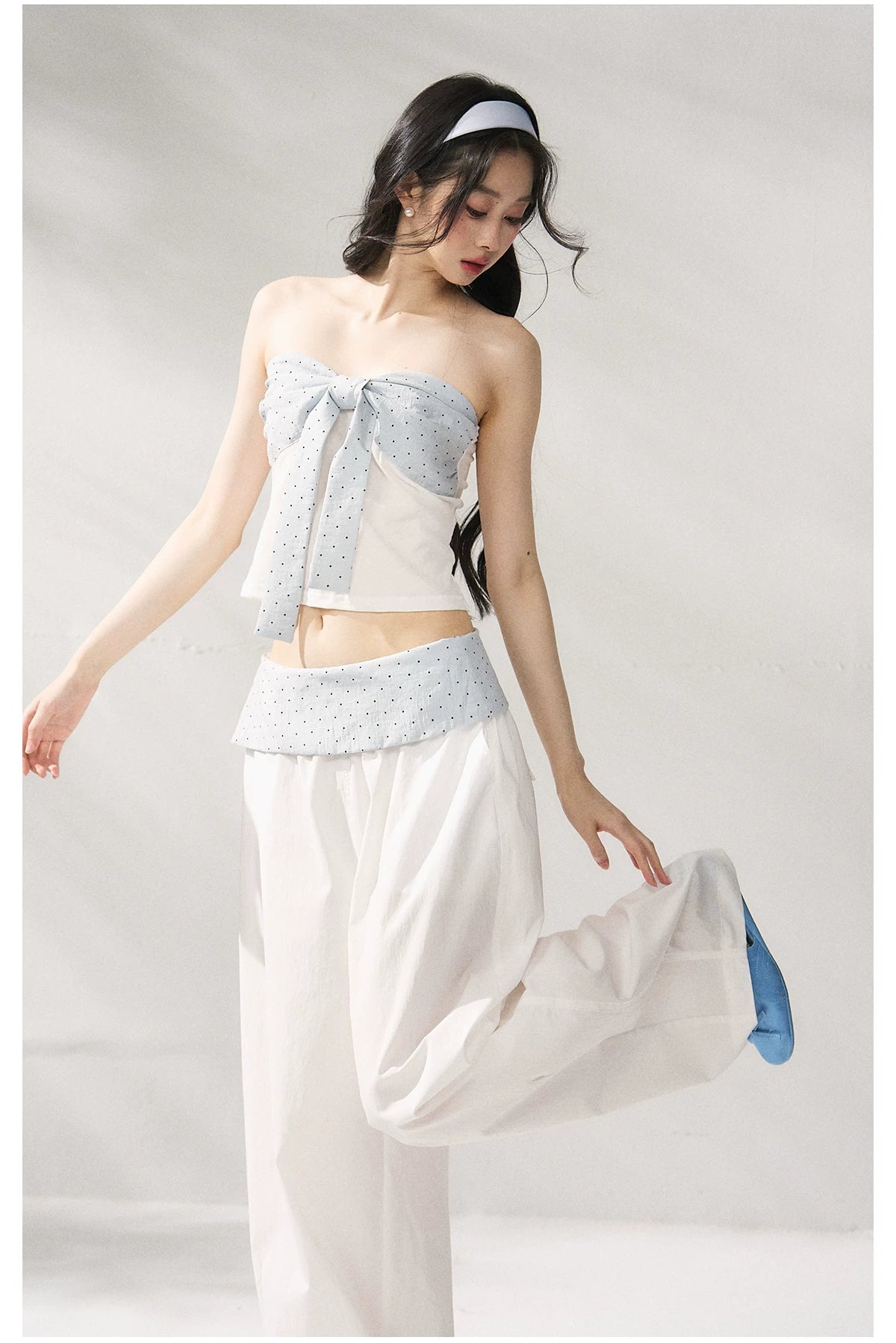Strapless Top & Relaxed Wide-Leg Pants Set