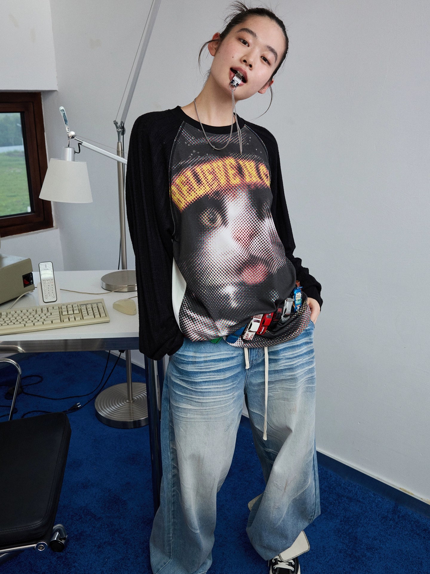 Printed Knitted Raglan-Sleeve T-Shirt - CHINASQUAD