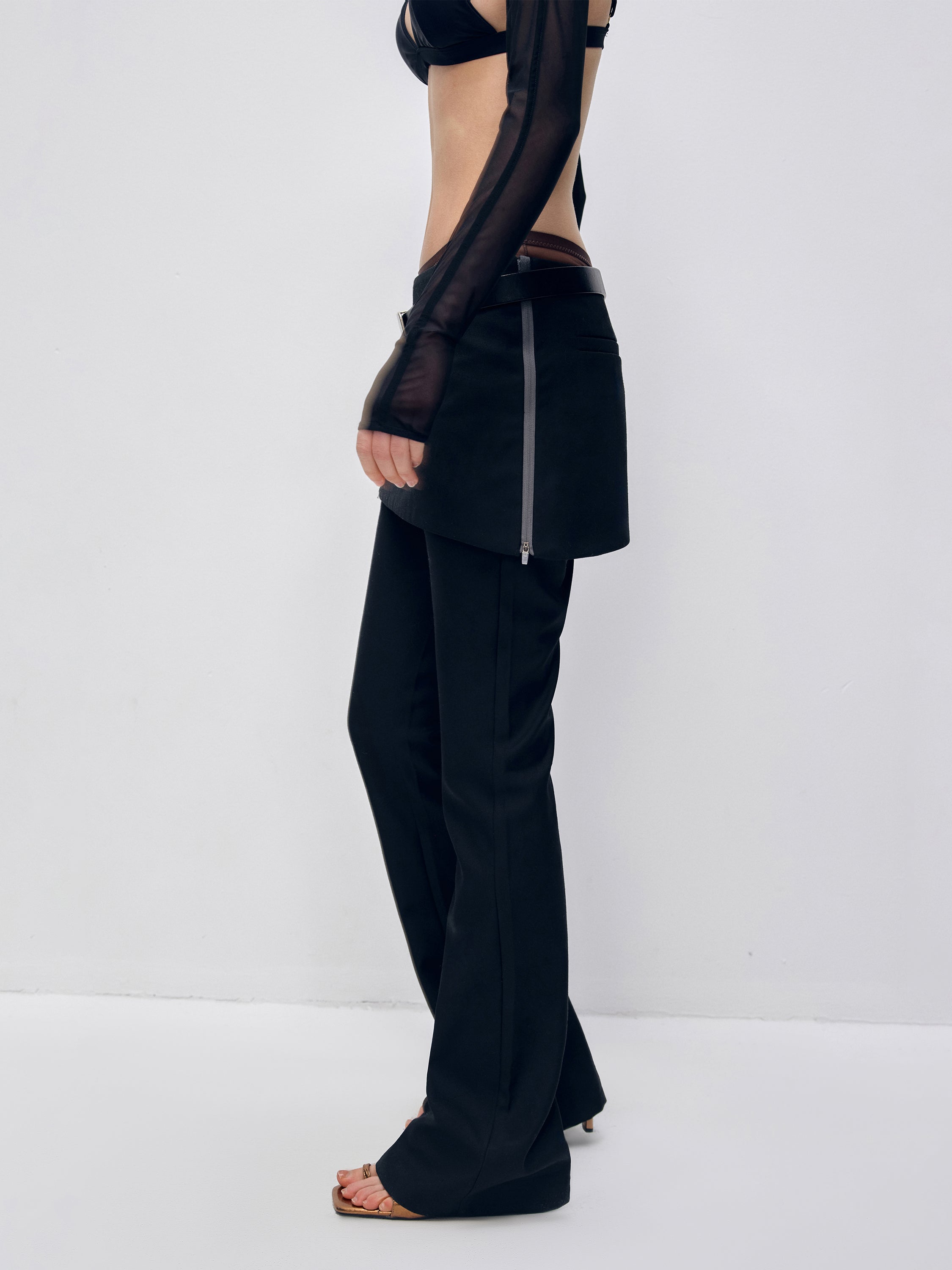 Color Block Asymmetrical Zipper Flared Skirt Pants - CHINASQUAD
