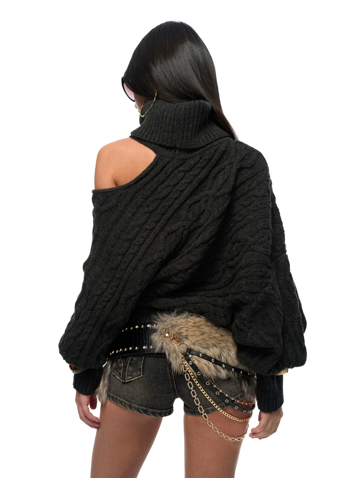 Wool-Blend Batwing Cable Knit Sweater