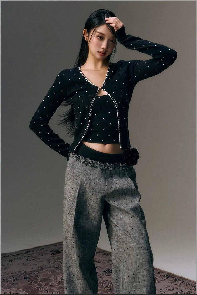 Black Polka Dot Printed 3-piece Set - CHINASQUAD