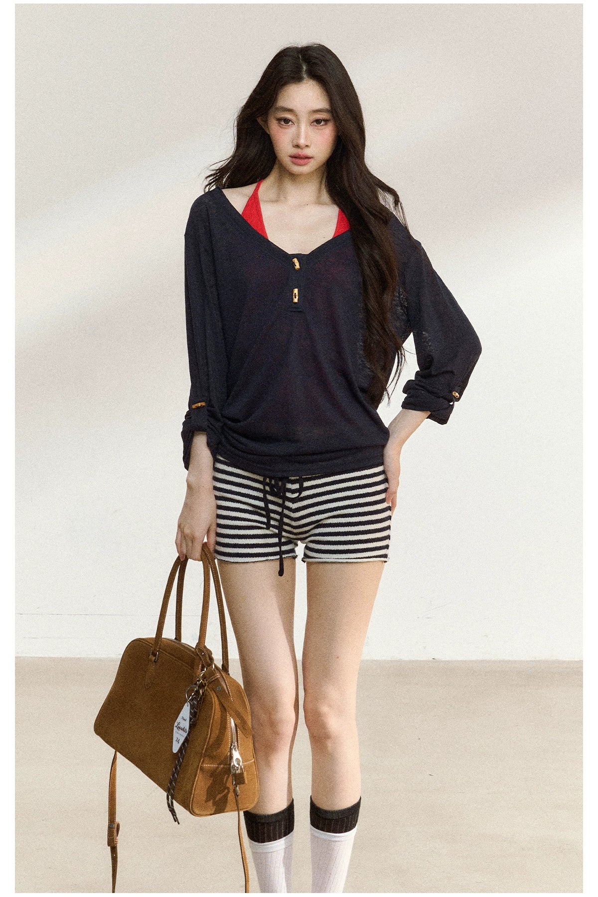 Textured Silk-Blend V-Neck Pullover & Tank Top Set - CHINASQUAD