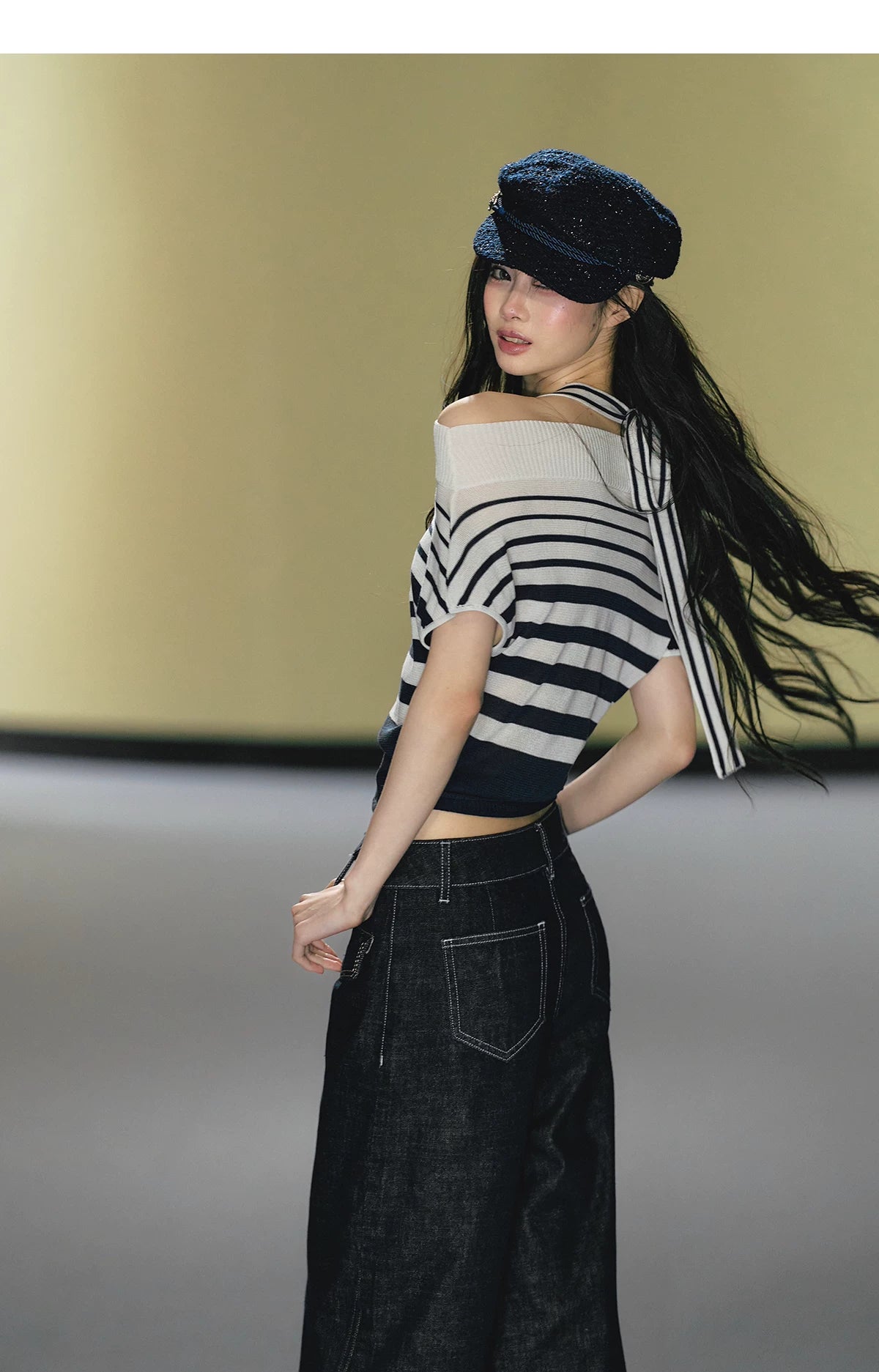 Nautical Stripe Off-Shoulder Halterneck Top