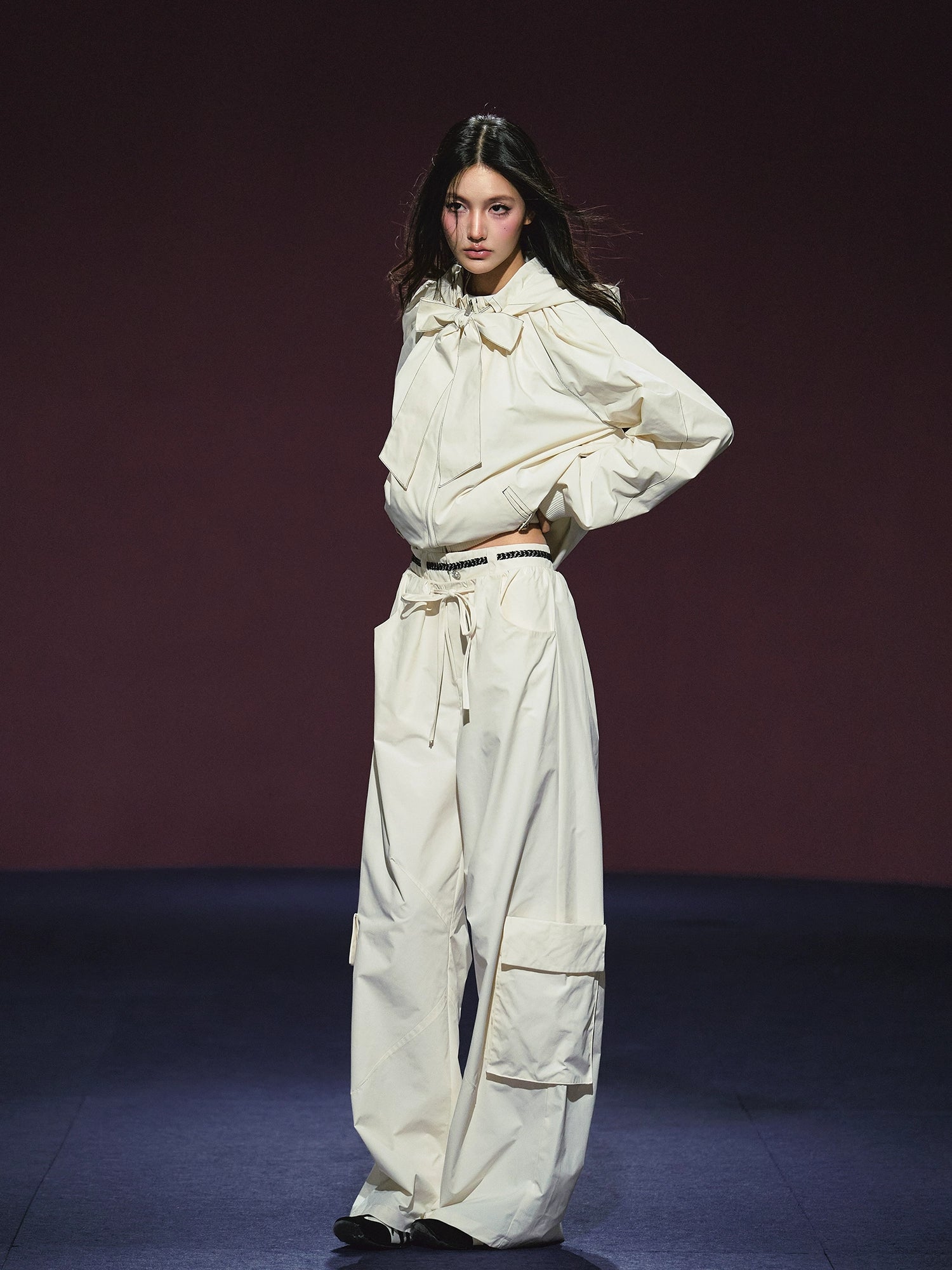 Neckline Tie Striped Sun-Protective Jacket & Pants Set - CHINASQUAD