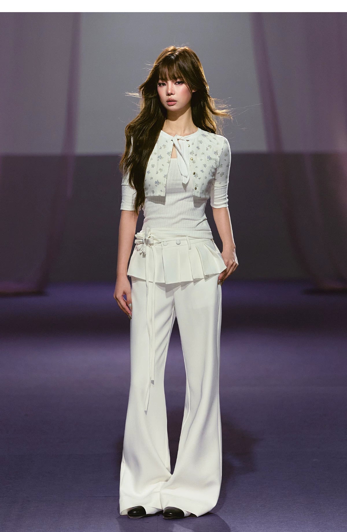 Pleated Faux-Layer Tailored Straight-Leg Trousers