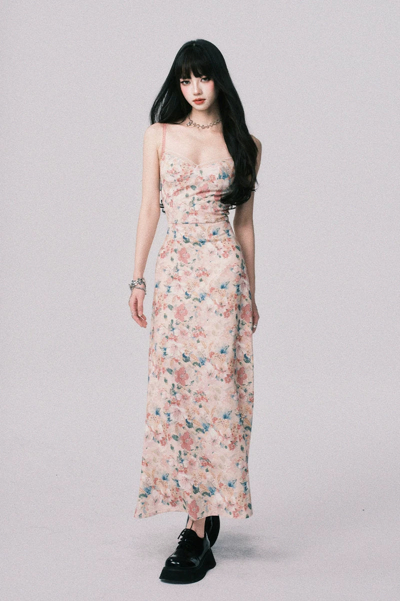 Floral French Vacation Slip Maxi Dress