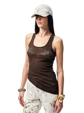 Floral Rhinestone Semi-Sheer I-shaped Tank Top - CHINASQUAD