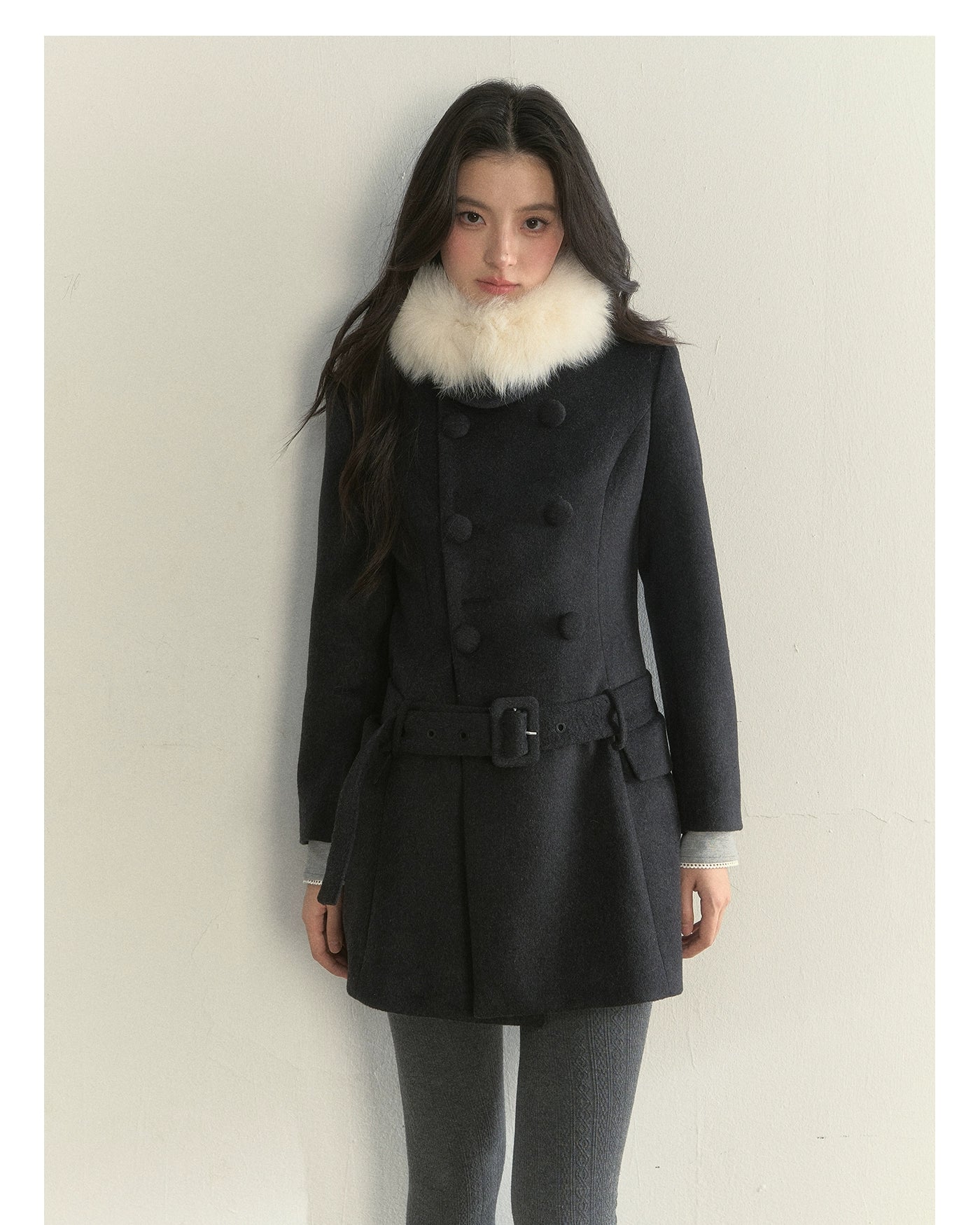 Wool Blend Double-Breasted Midi Coat