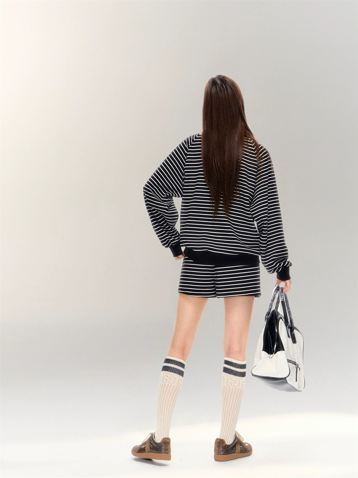Striped Embroidered Sweatshirt & Shorts Set - CHINASQUAD