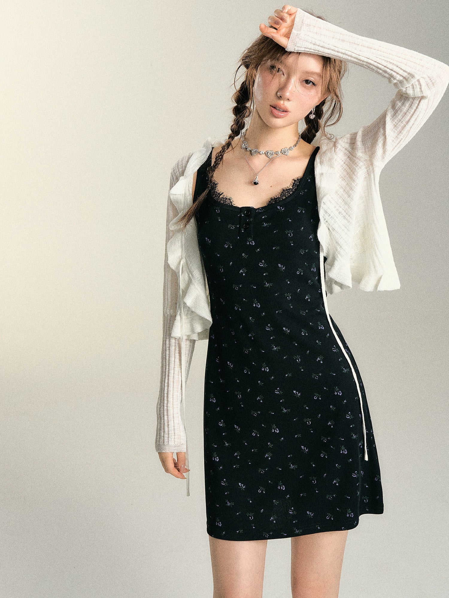 White Ruffle Edge Tie-front Cardigan - CHINASQUAD