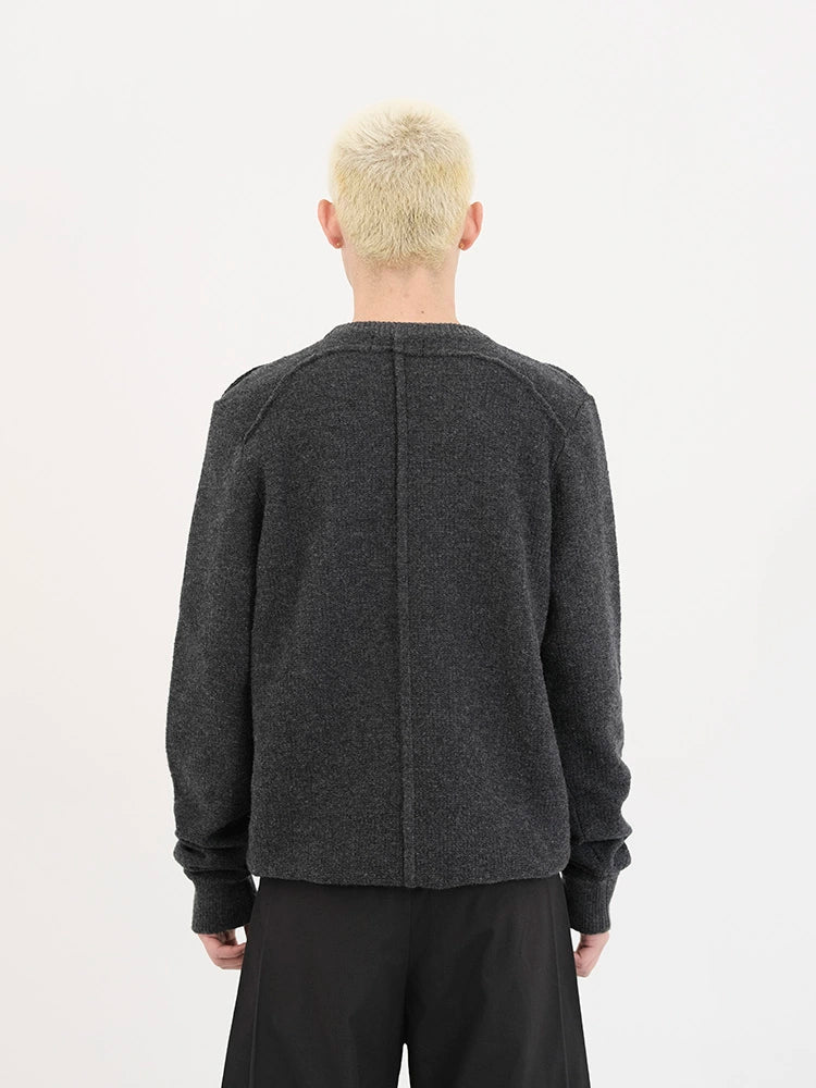 Black & Deep Gray Reversible Wool Knit Sweater - CHINASQUAD