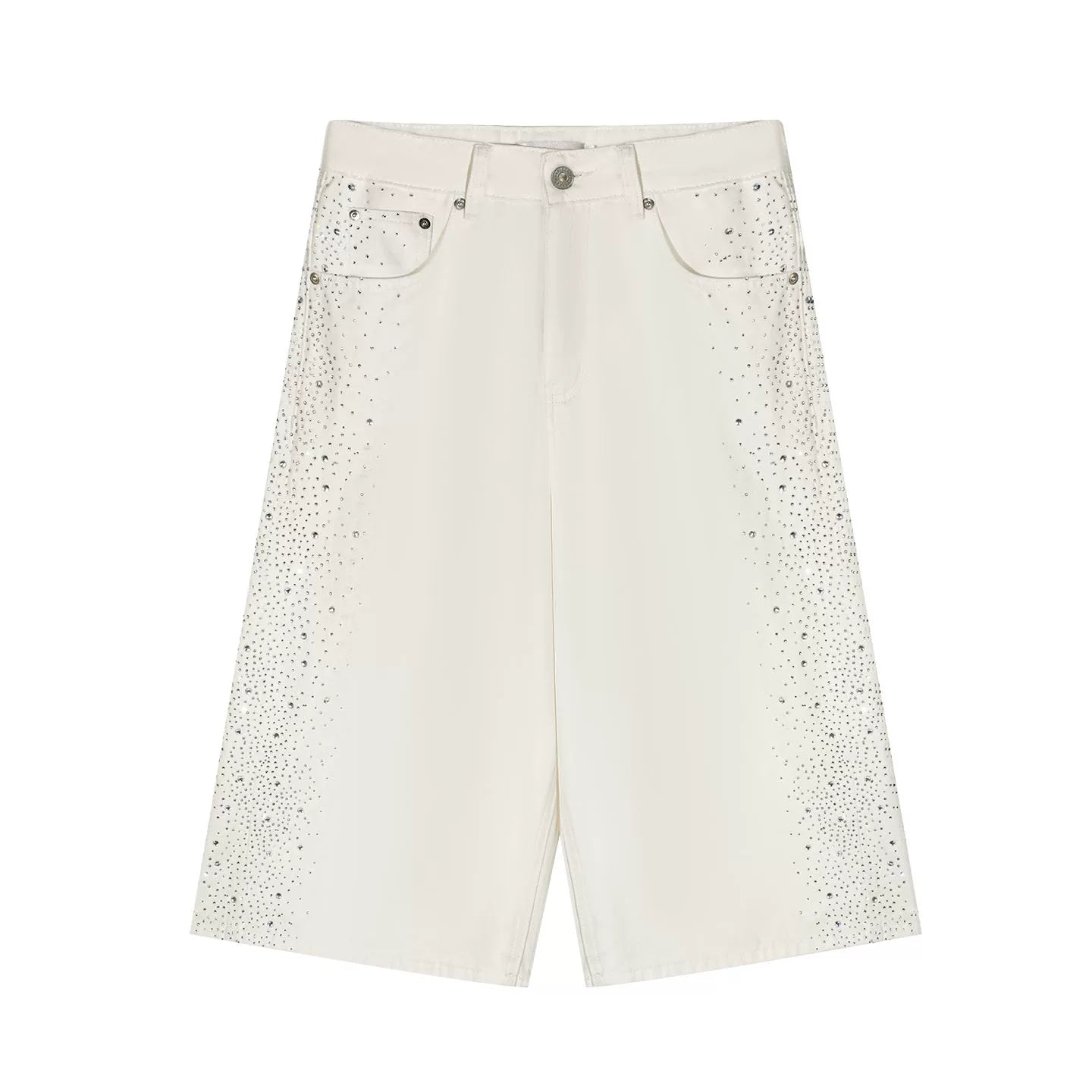 Crystal-Embellished Wide-Leg Cropped Denim Jeans