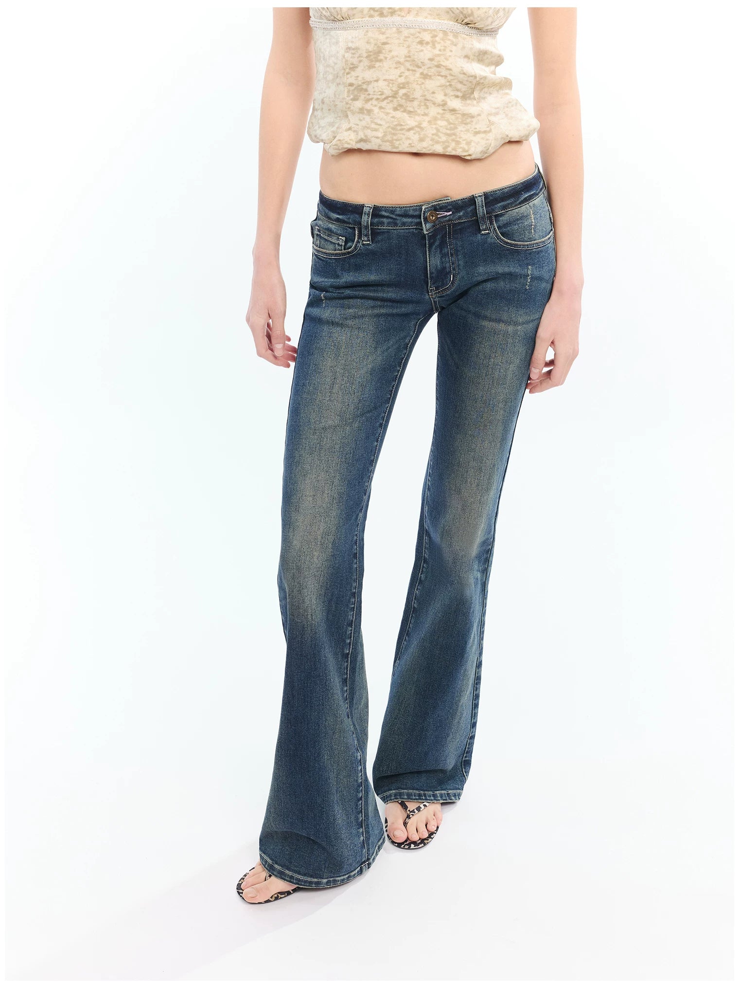 Vintage Washed Blue Pegasus Embroidered Flared Jeans