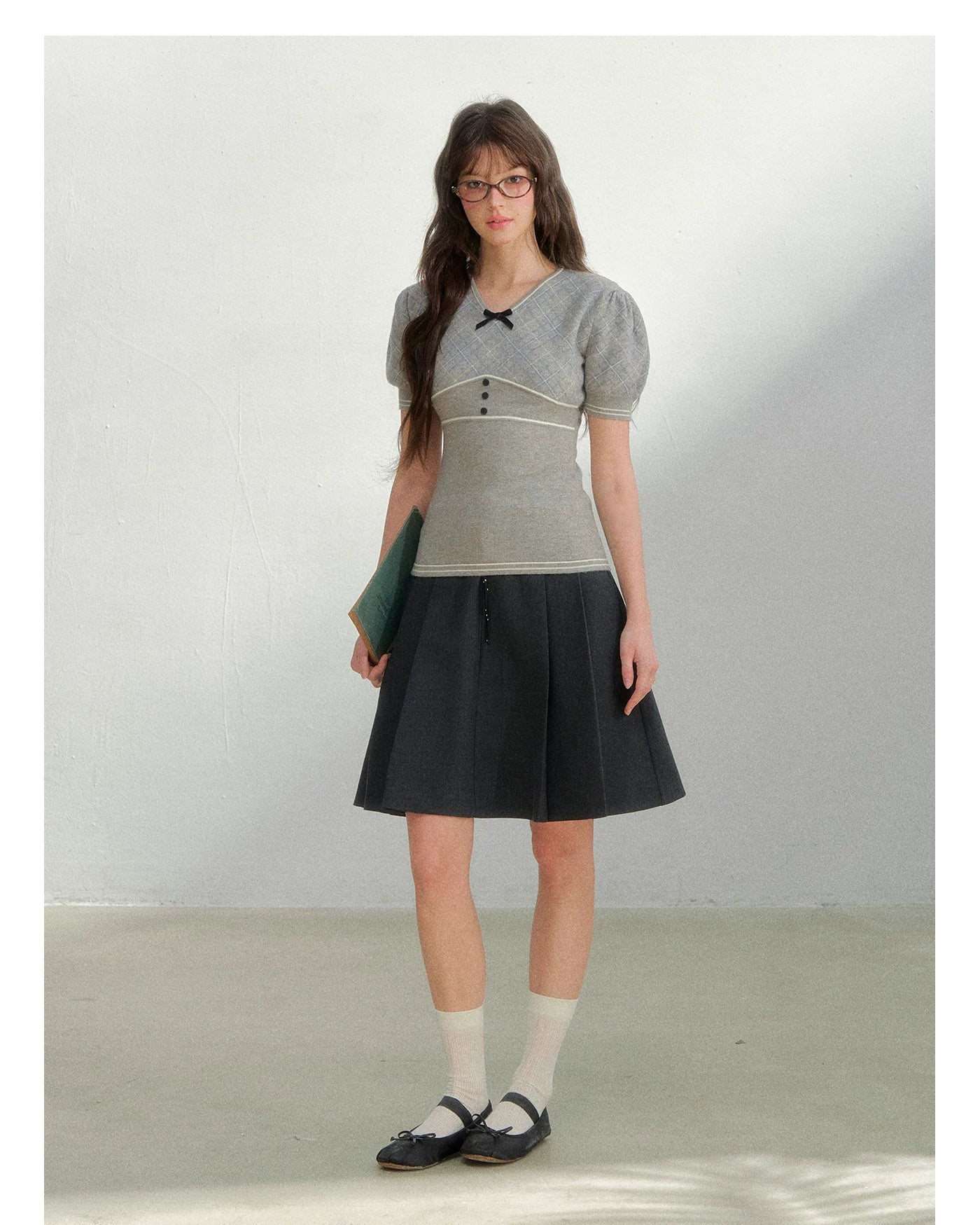 Vintage Preppy Plaid Knit Short Sleeve Tee